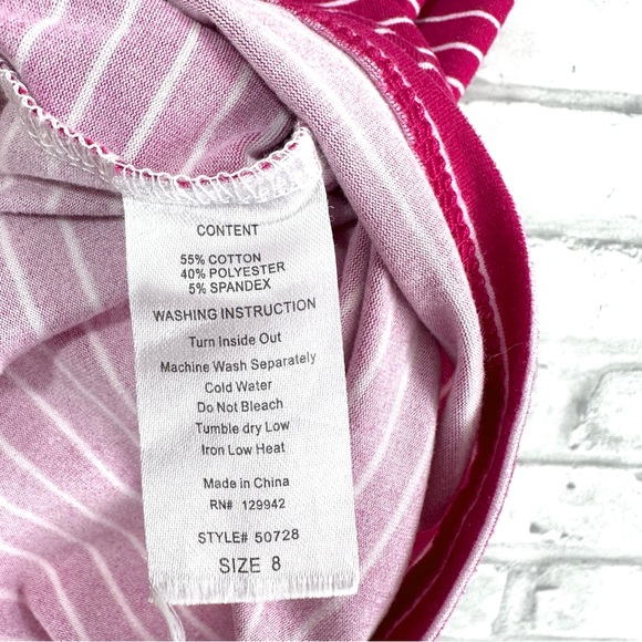 Btween Girls Berry White Stripes Cold Shoulder Short Sleeve Dress - Sz 8 (Girls) - Picture 7 of 7